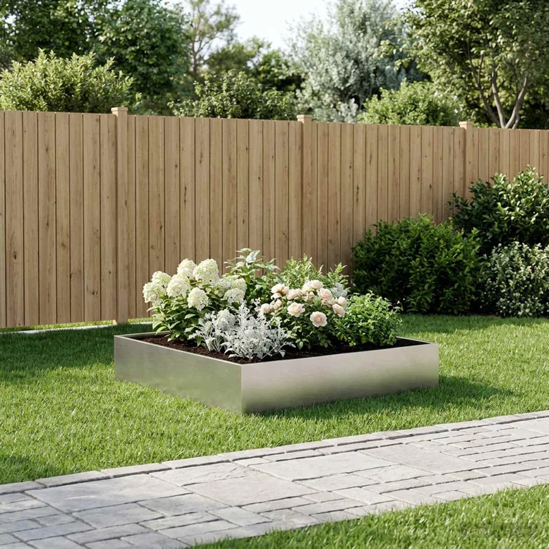 Macetero De Jardín Plateado 80 X 80 X 20 Cm Acero Inoxidable