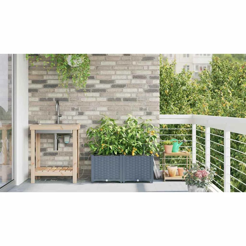 Macetero De Jardín 2 Uds. Gris Claro 80 X 40 X 37,5 Cm Pp