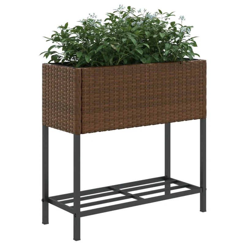 Jardineras Con Estante 2 Uds Ratán Sintético Marrón 70x28x70 Cm