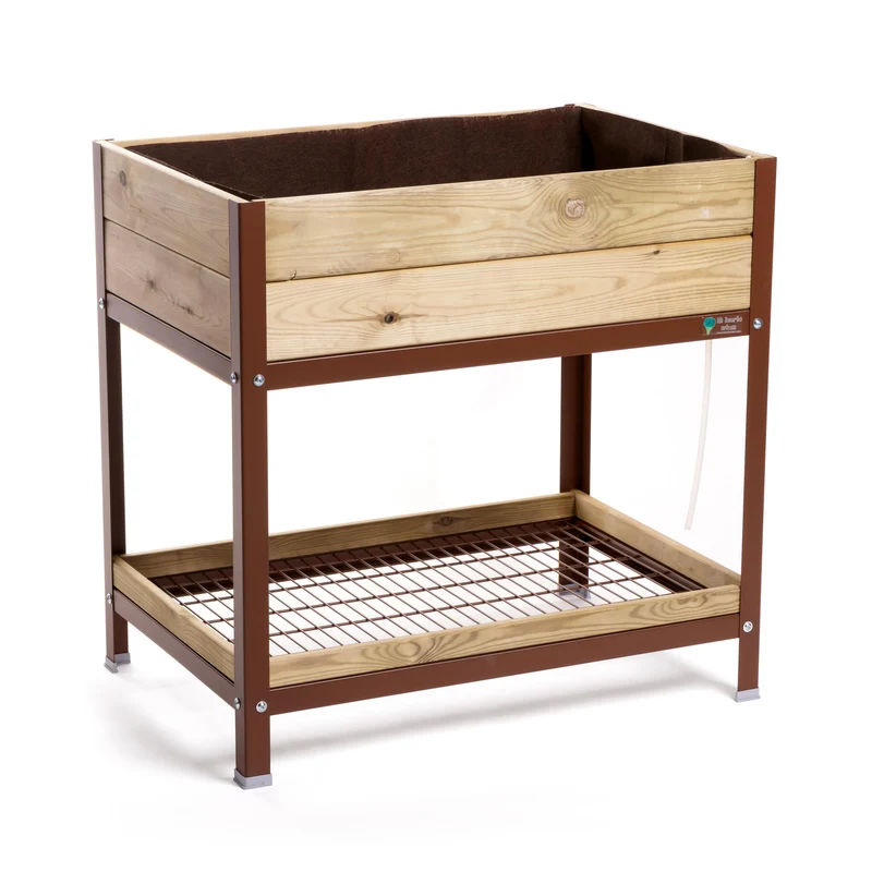 Jardinera Elevada De Madera Marrón 90x60x90 Cm De Estructura Metálica Y Bandeja Recoge Aguas Mi Huerto Urban