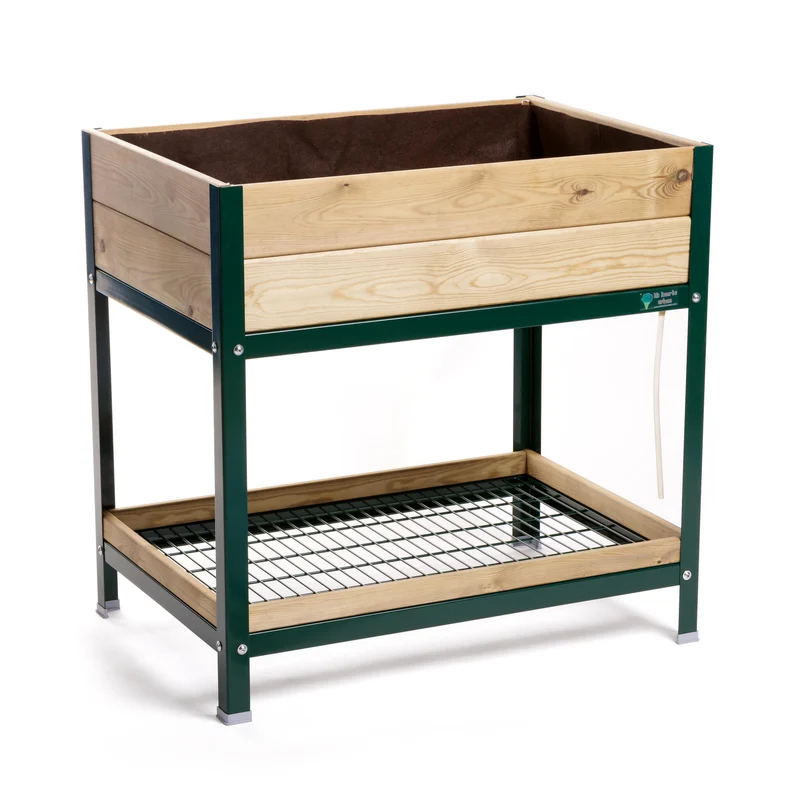Jardinera Elevada De Madera Verde 90x60x90 Cm De Estructura Metálica Y Bandeja Recoge Aguas Mi Huerto Urban