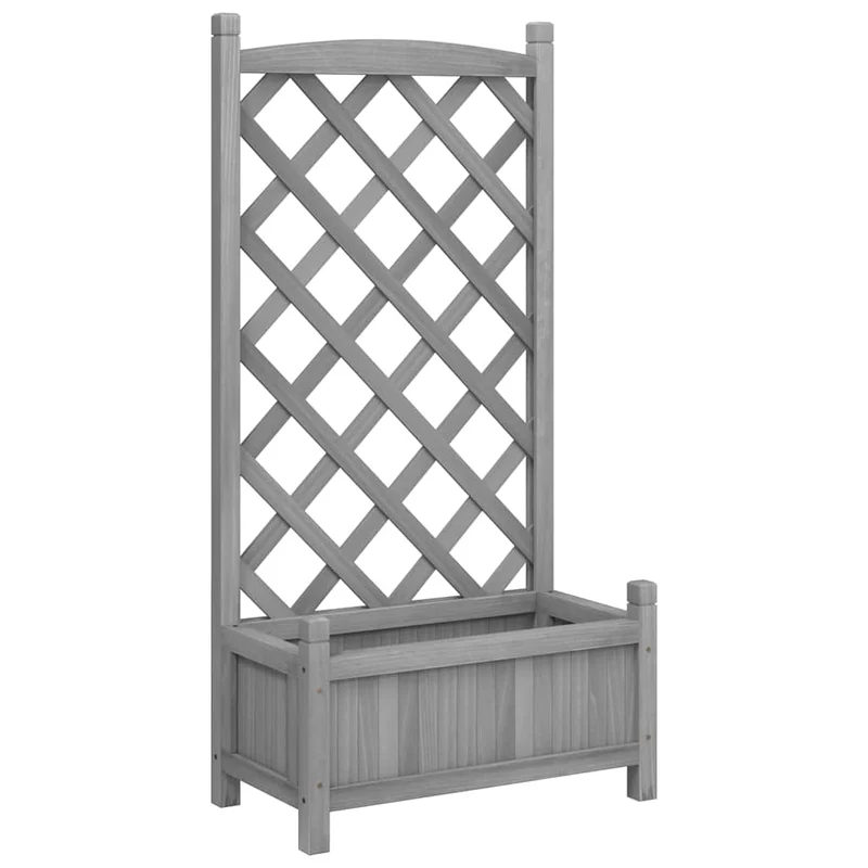 Jardinera Con Enrejado Gris 55x29,5x110 Cm Madera Maciza De Abeto