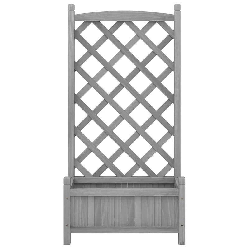 Jardinera Con Enrejado Gris 55x29,5x110 Cm Madera Maciza De Abeto