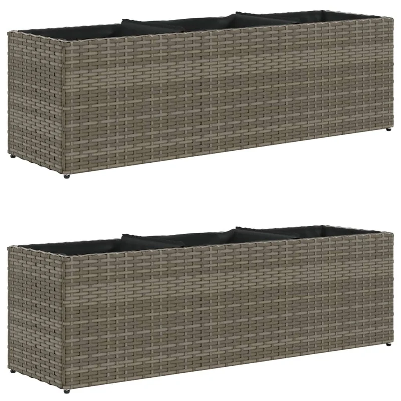 Jardineras Con 3 Maceteros 2 Uds Ratán Pe Gris 105x30x32 Cm