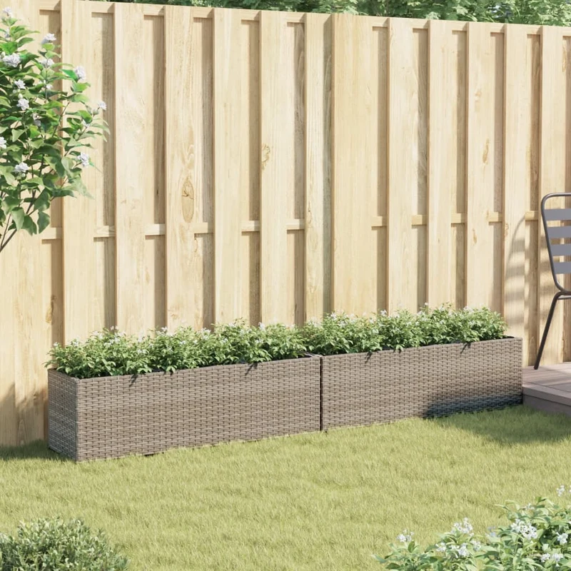 Jardineras Con 3 Maceteros 2 Uds Ratán Pe Gris 105x30x32 Cm