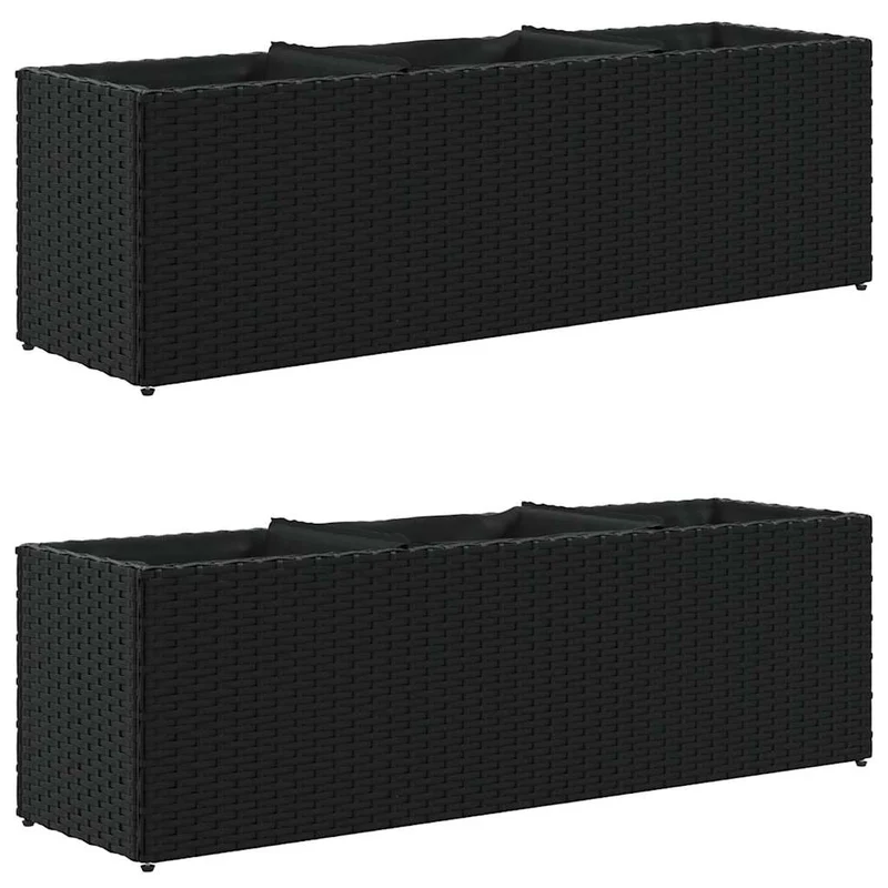 Jardineras Con 3 Maceteros 2 Uds Ratán Pe Negro 105x30x32 Cm