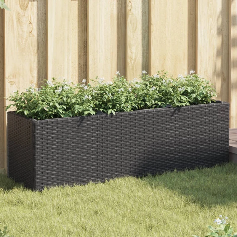 Jardineras Con 3 Maceteros 2 Uds Ratán Pe Negro 105x30x32 Cm