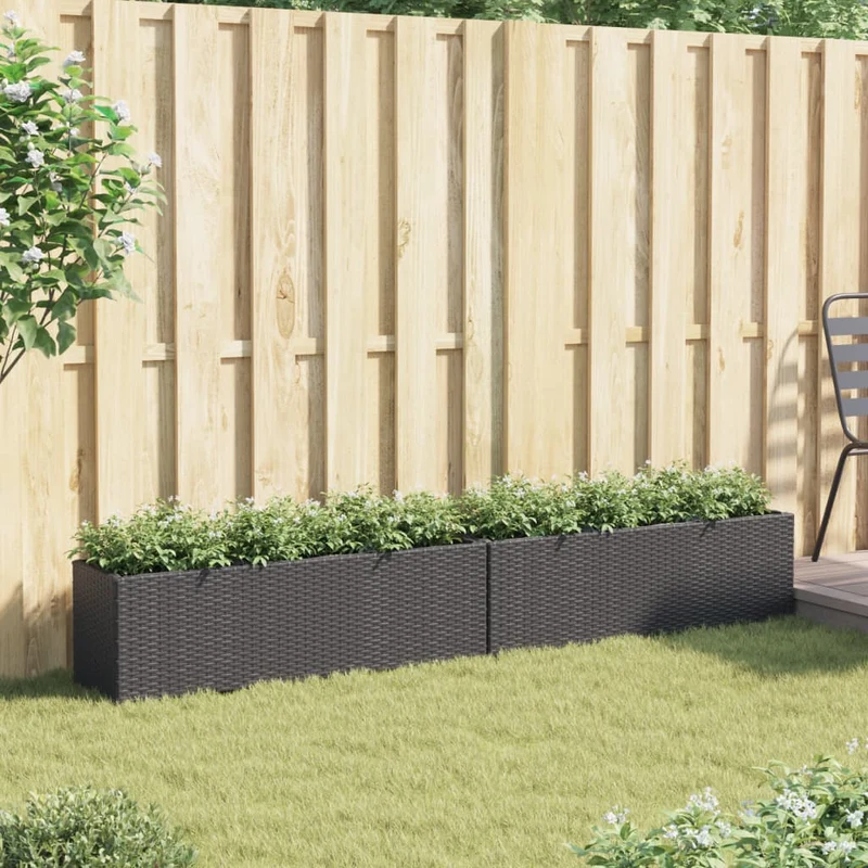 Jardineras Con 3 Maceteros 2 Uds Ratán Pe Negro 105x30x32 Cm