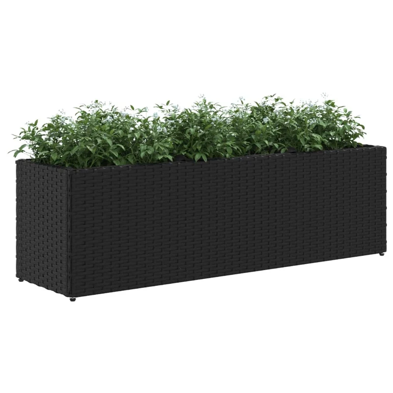 Jardineras Con 3 Maceteros 2 Uds Ratán Pe Negro 105x30x32 Cm