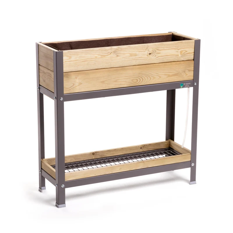 Jardinera Elevada De Madera Gris 90x30x90 Cm De Estructura Metálica Y Bandeja Recoge Aguas Mi Huerto Urban