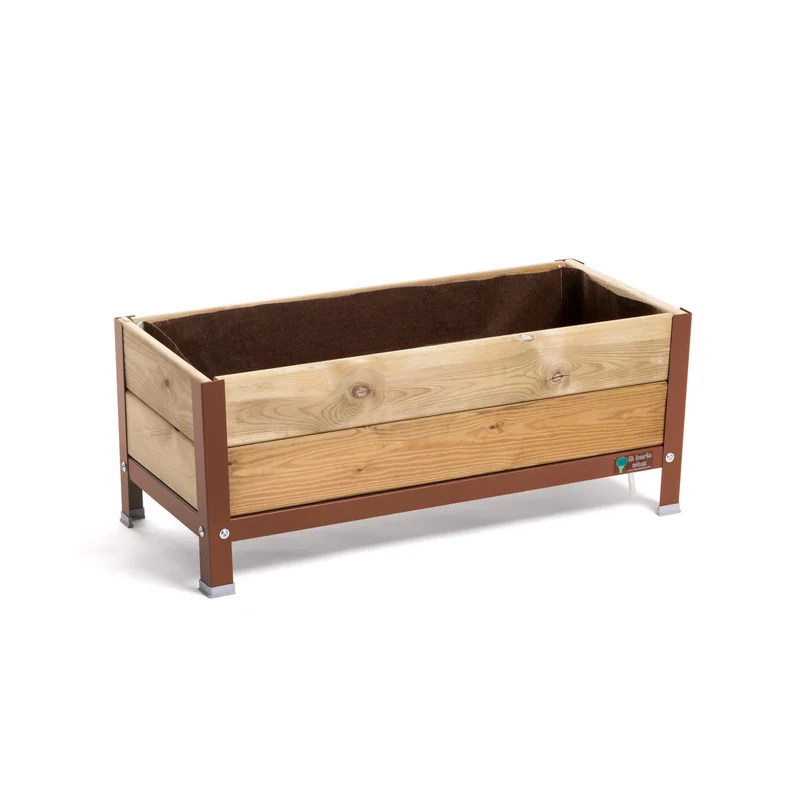 Jardinera Elevada De Madera Marrón 90x40x38 Cm De Estructura Metálica Y Bandeja Recoge Aguas Mi Huerto Urban