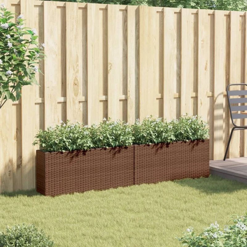 Jardineras Con 2 Maceteros 2 Uds Ratán Pe Marrón 90x20x40 Cm