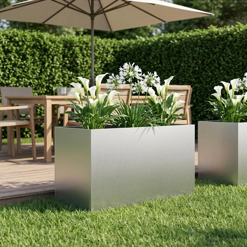 Macetero De Jardín Plateado 100 X 50 X 50 Cm Acero Galvanizado