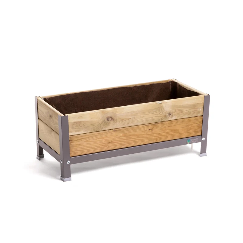 Jardinera Elevada De Madera Gris 90x40x38 Cm De Estructura Metálica Y Bandeja Recoge Aguas Mi Huerto Urban