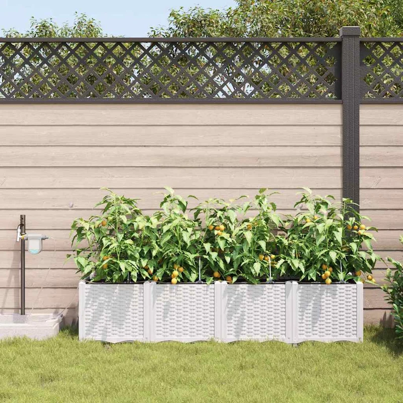Macetero De Jardín 4 Uds. Blanco 160 X 40 X 37,5 Cm Pp