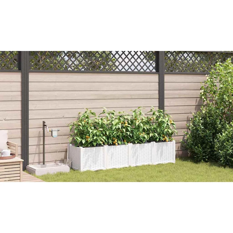 Macetero De Jardín 4 Uds. Blanco 160 X 40 X 37,5 Cm Pp
