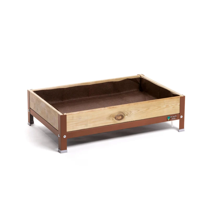 Jardinera Elevada De Madera Marrón 90x60x26 Cm De Estructura Metálica Y Bandeja Recoge Aguas Mi Huerto Urban