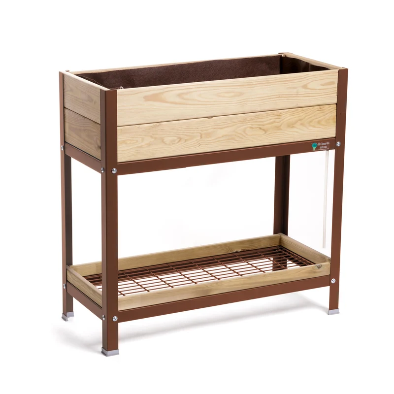 Jardinera Elevada De Madera Marrón 90x40x90 Cm De Estructura Metálica Y Bandeja Recoge Aguas Mi Huerto Urban
