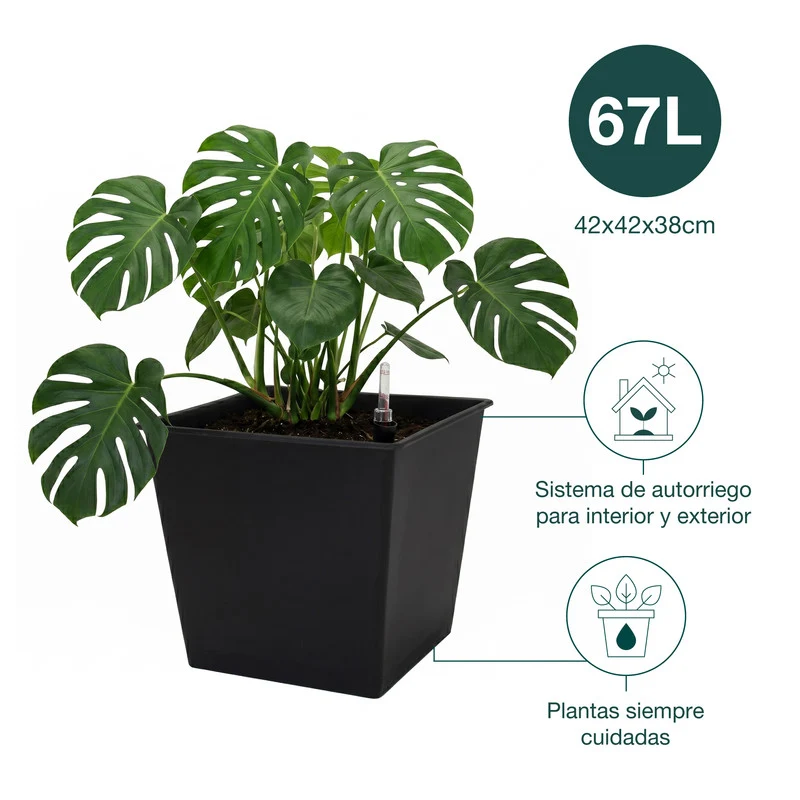 Pack De 3 Macetas Con Autorriego De Polipropileno 67 L 42x42x38 Cm Hortalia