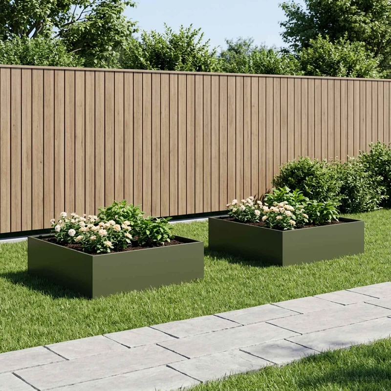 Macetero De Jardín 2 Uds. Verde Oliva 80 X 80 X 30 Cm