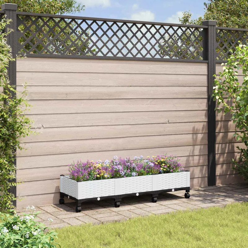 Macetero De Jardín Con Ruedas Blanco 120 X 40 X 29 Cm Pp