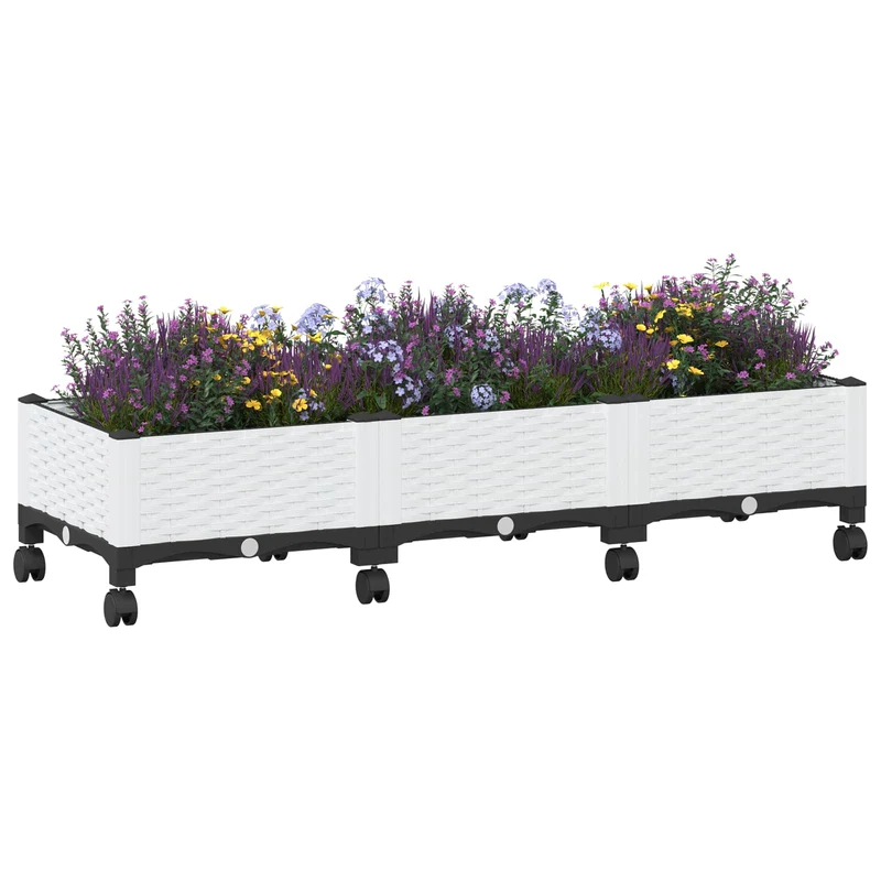 Macetero De Jardín Con Ruedas Blanco 120 X 40 X 29 Cm Pp
