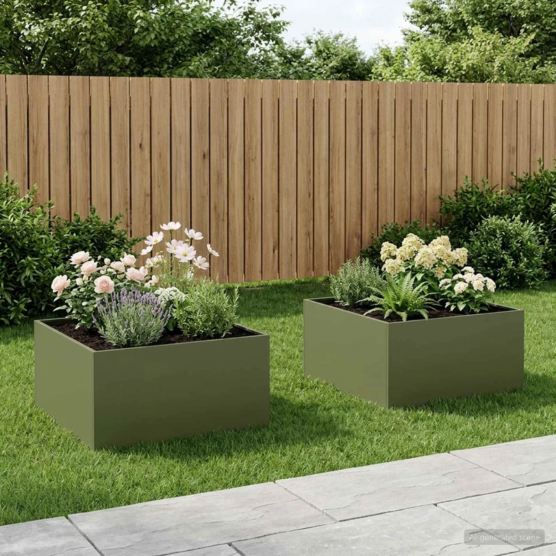 Macetero De Jardín 2 Uds. Verde Oliva 60 X 60 X 40 Cm