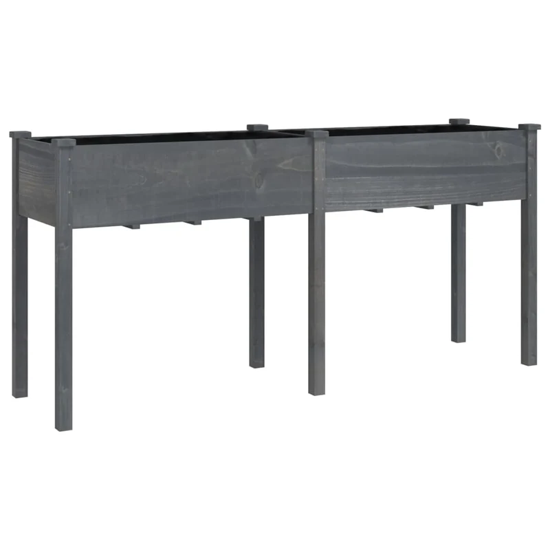 Jardinera Con Forro Madera Maciza De Abeto Gris 161x45x76 Cm