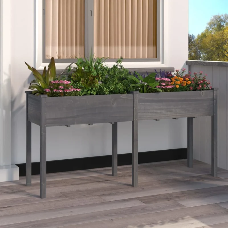 Jardinera Con Forro Madera Maciza De Abeto Gris 161x45x76 Cm