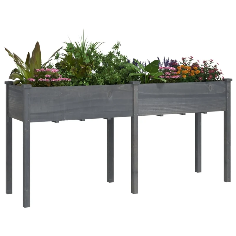 Jardinera Con Forro Madera Maciza De Abeto Gris 161x45x76 Cm