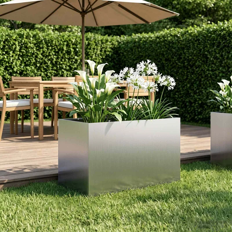 Macetero De Jardín Plateado 60 X 40 X 40 Cm Acero Galvanizado