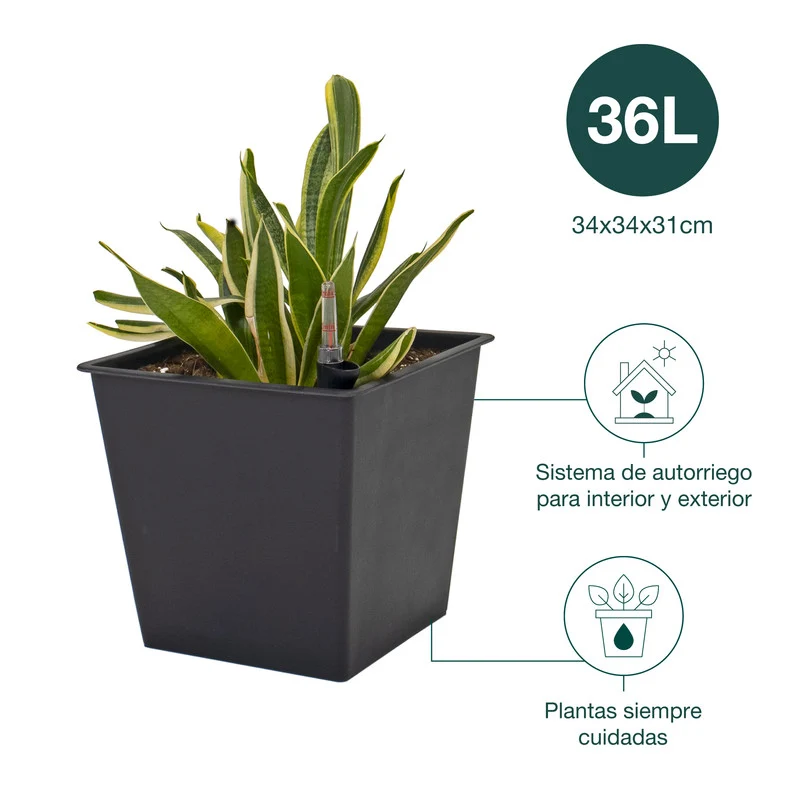 Maceta Con Autorriego De Polipropileno 36 L 34x34x31 Cm Hortalia