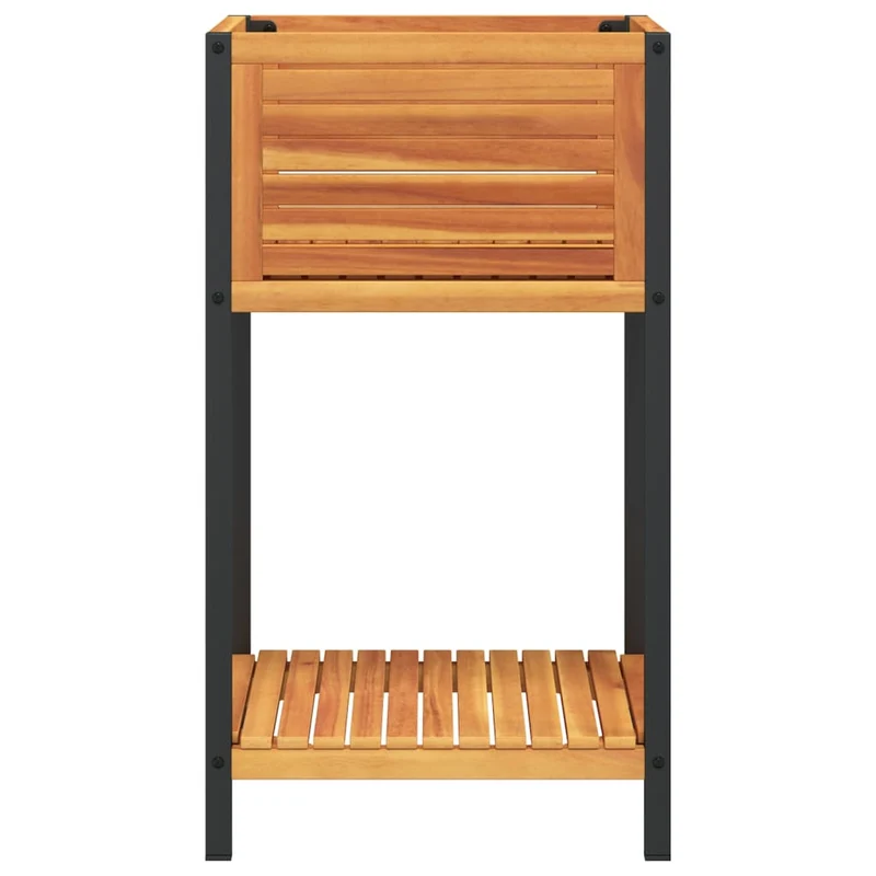 Jardinera Con Estante Madera Maciza Acacia Y Acero 45x45x80 Cm