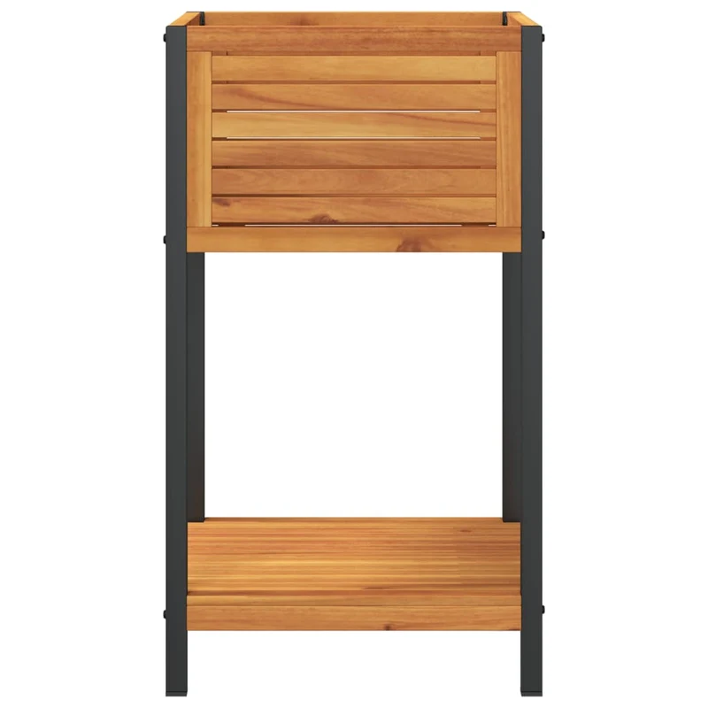 Jardinera Con Estante Madera Maciza Acacia Y Acero 45x45x80 Cm