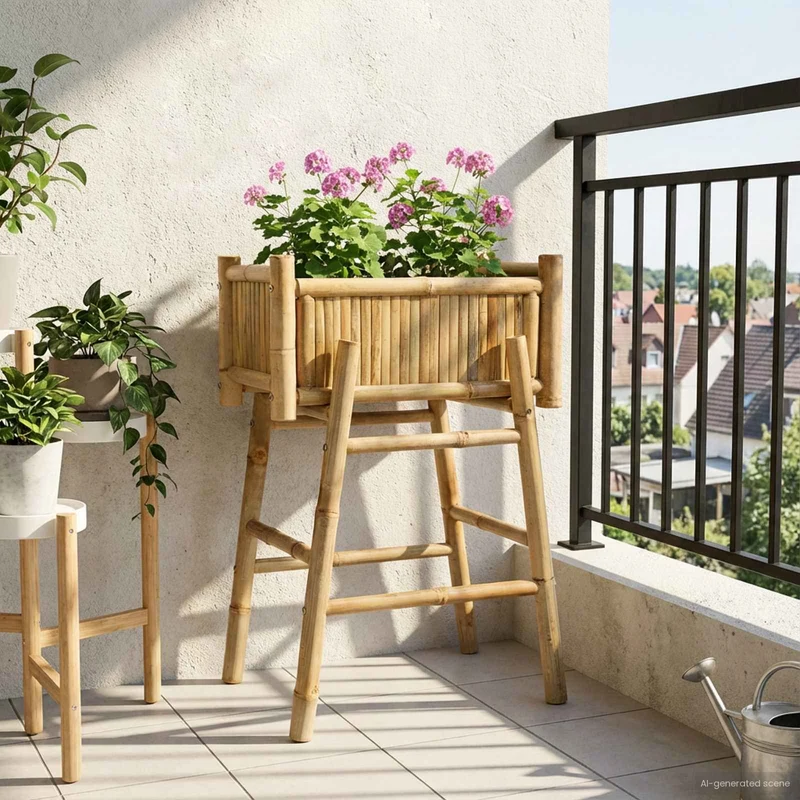 Jardín Macetero Con Soporte Natural 50 X 38 X 74 Cm Bambú