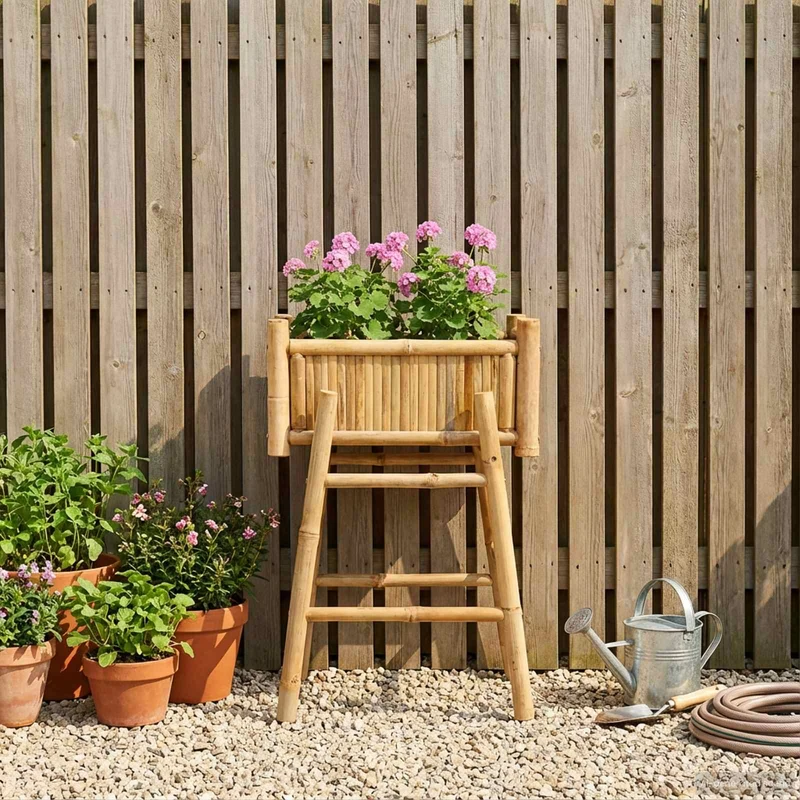 Jardín Macetero Con Soporte Natural 50 X 38 X 74 Cm Bambú