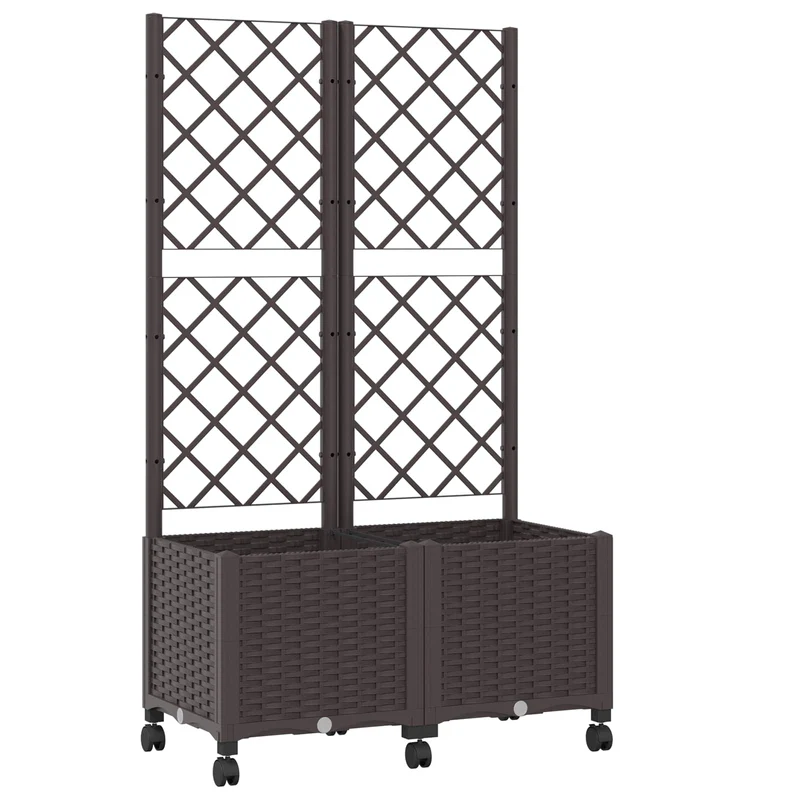 Jardinera Con Enrejado Y Ruedas Marrón 80 X 40 X 146 Cm Pp