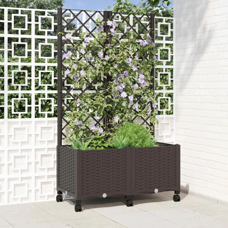 Jardinera Con Enrejado Y Ruedas Marrón 80 X 40 X 146 Cm Pp
