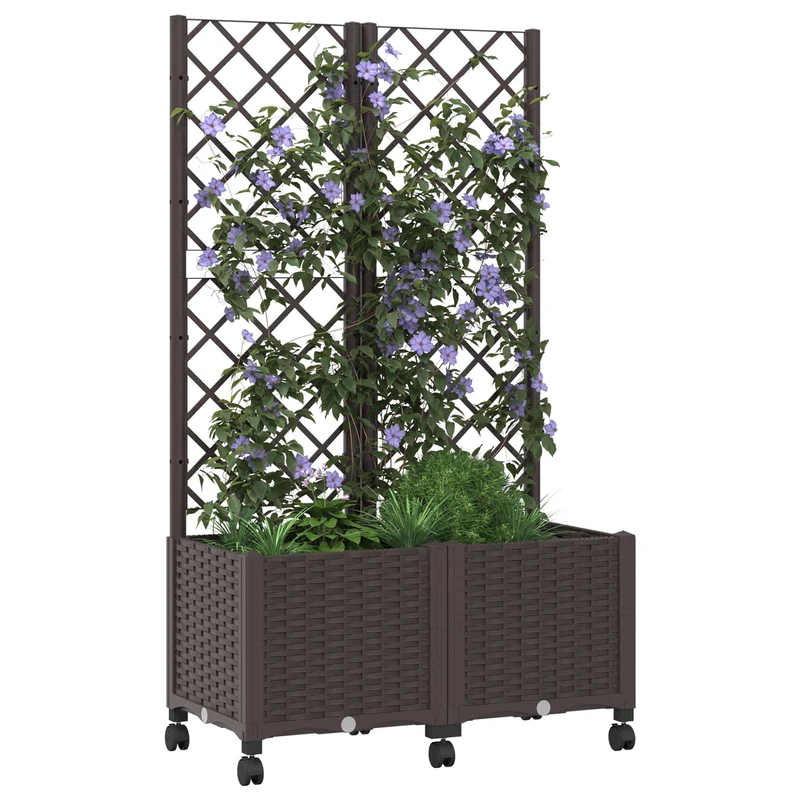 Jardinera Con Enrejado Y Ruedas Marrón 80 X 40 X 146 Cm Pp