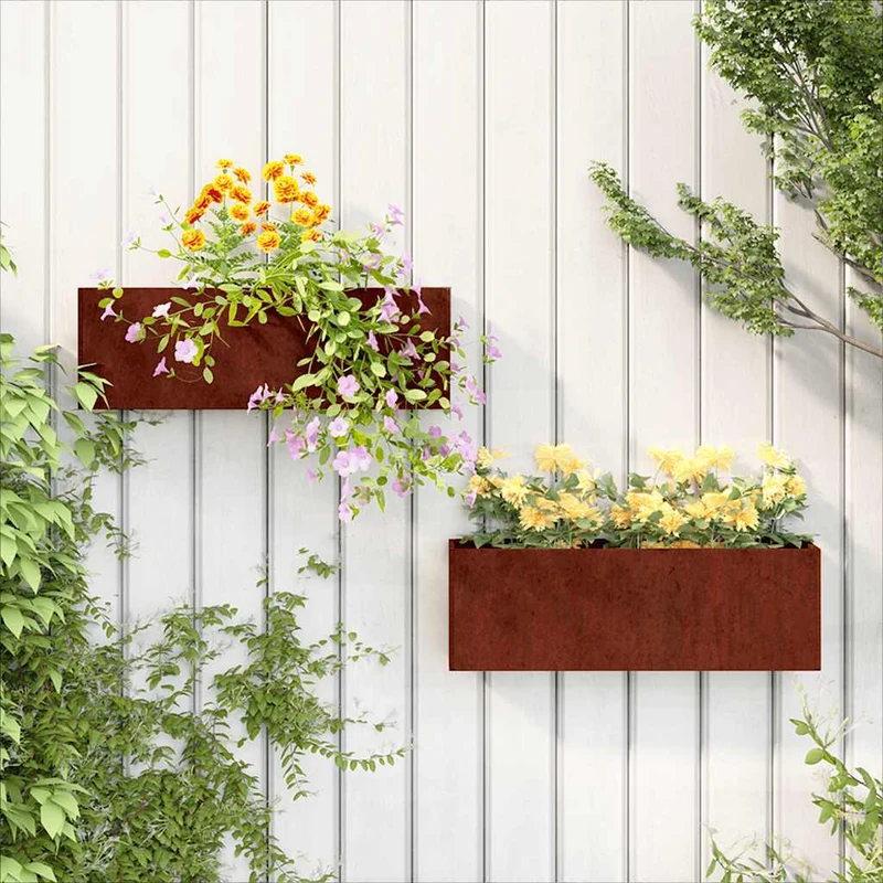 Jardineras De Pared 2 Uds Acero Corten Oxidado 53x10x17 Cm