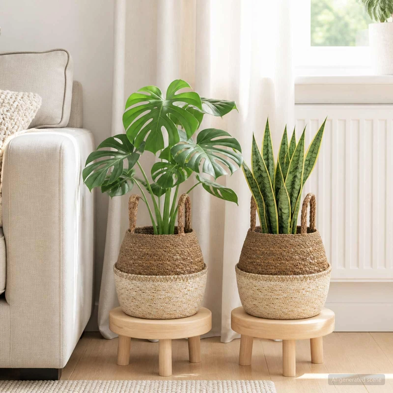 Maceta Con Asas 2 Uds. Blanco Ø 22 X 20 Cm 100% Hierba Marina