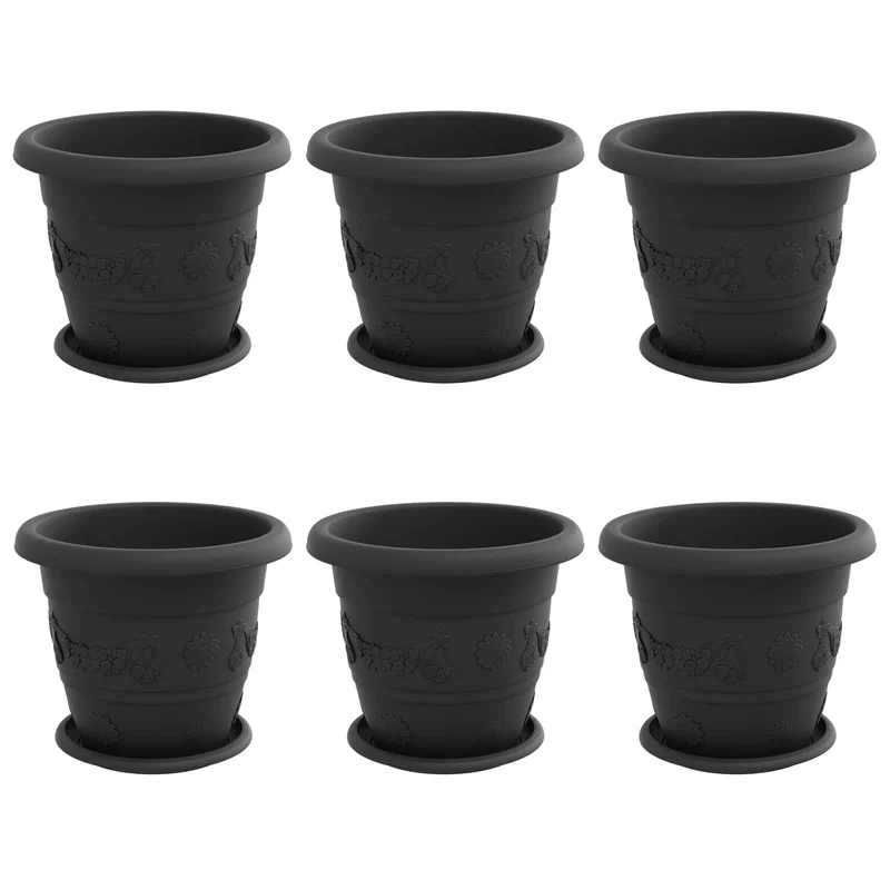 Macetas 6 Uds. Negro Ø 26 X 21.5 Cm Plástico