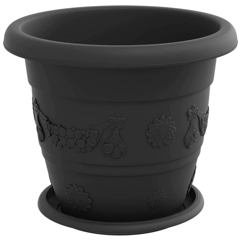 Macetas 6 Uds. Negro Ø 26 X 21.5 Cm Plástico