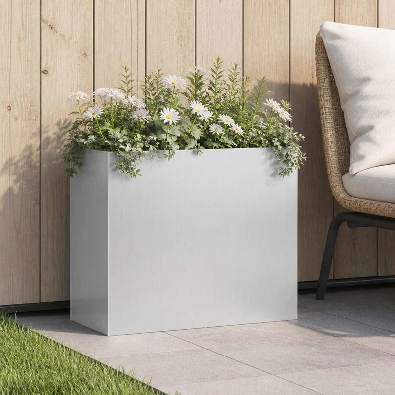 Macetero De Jardín Plateado 50 X 20 X 40 Cm Acero Galvanizado