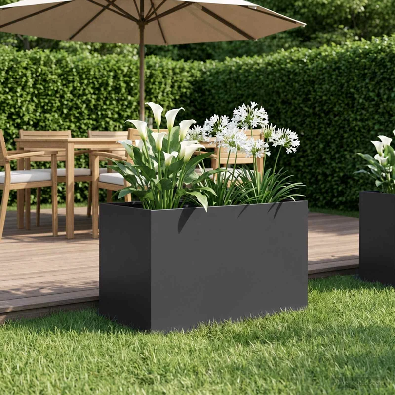Macetero De Jardín Negro 50 X 40 X 40 Cm Acero Laminado En Frío