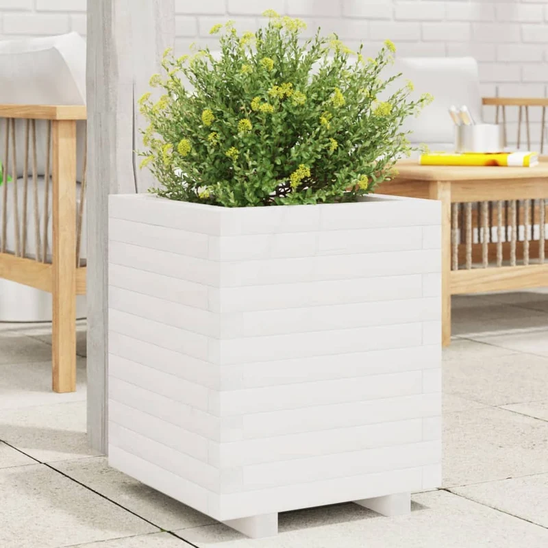 Jardinera Madera Maciza De Pino Blanco 40x40x49,5 Cm
