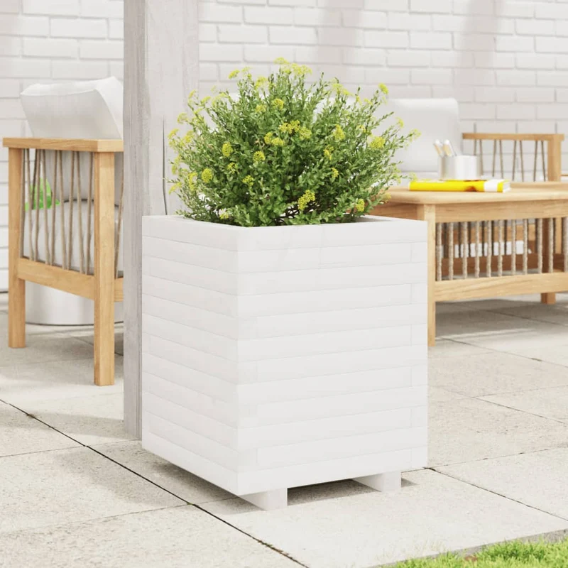 Jardinera Madera Maciza De Pino Blanco 40x40x49,5 Cm