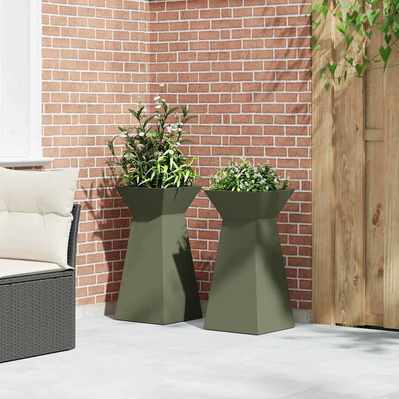 Maceta Pilar 2 Uds. Verde Oliva 35 X 35 X 73 Cm