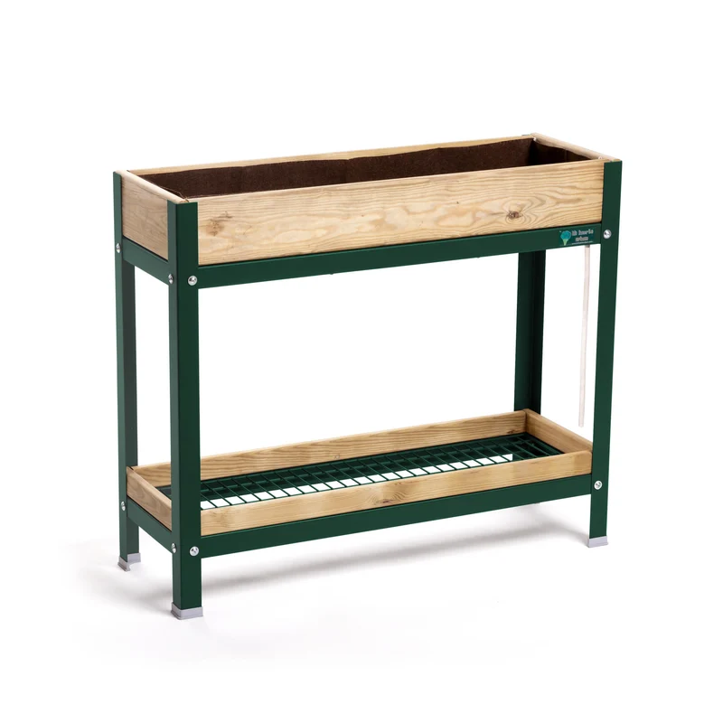 Jardinera Elevada De Madera Verde 90x30x78 Cm De Estructura Metálica Y Bandeja Recoge Aguas Mi Huerto Urban