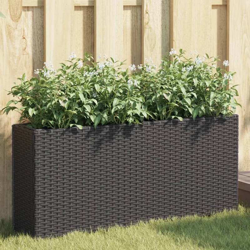 Jardineras Con 2 Maceteros 2 Uds Ratán Pe Negro 90x20x40 Cm